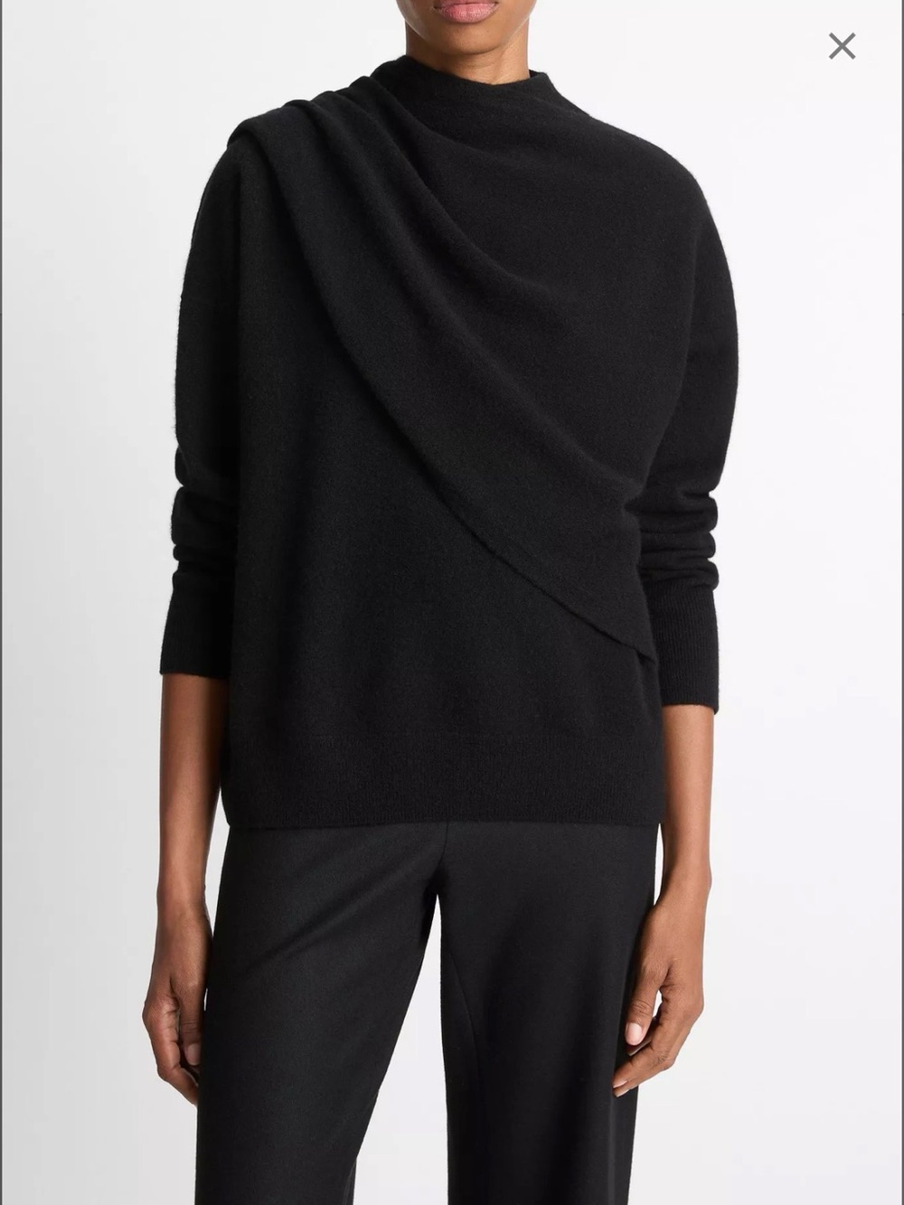 Vince Black Draped Shawl Wool Cashmere Crewneck Sweater